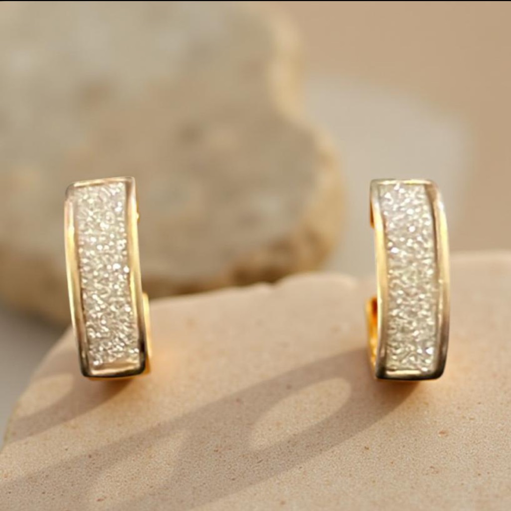 Nwt Elegant Sterling Silver & Star Dust Demi Half Hoop Earrings